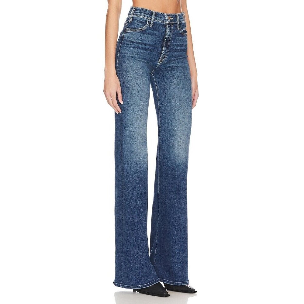MOTHER High-Rise Wide Leg Jeans in Medium Blue Wash